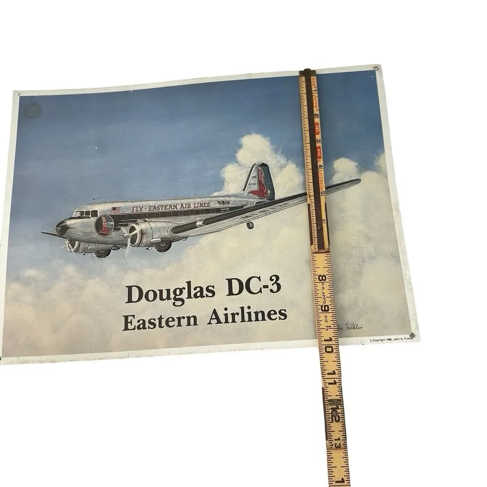 Vintage Douglas DC-3 Delta Eastern Airlines Metal Sign Set John Ficklen 1990